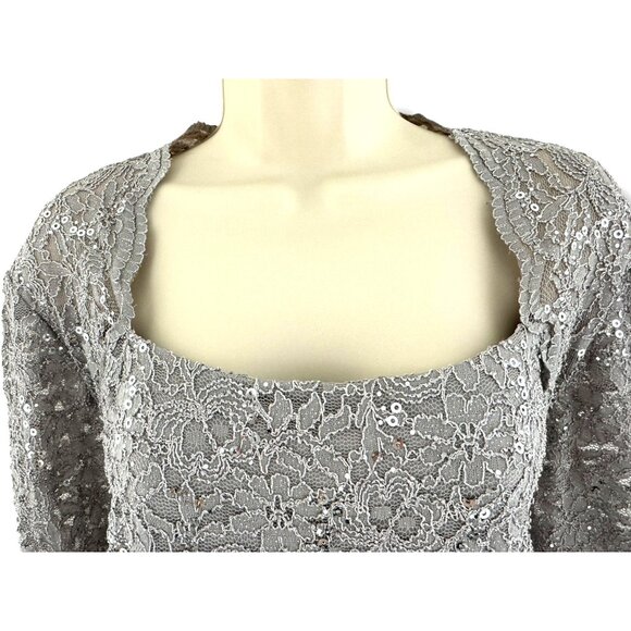 Alex Evenings Gray Sparkly Lace Sequin Dress Size 24W 3X Wedding Mother of Bride - Picture 2 of 7